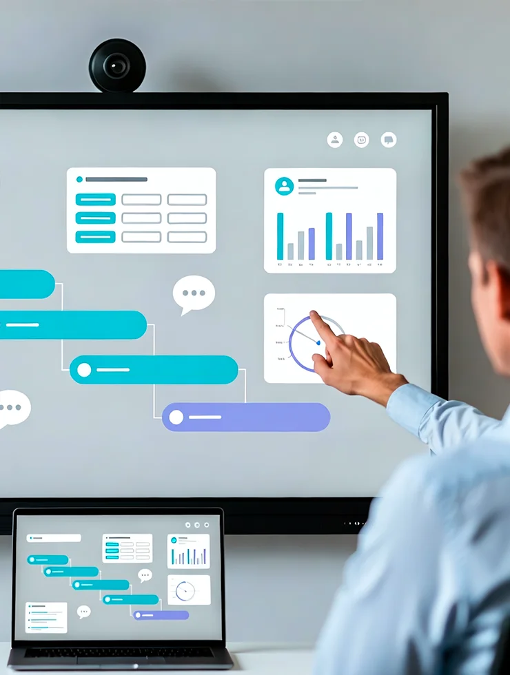 Связка CRM и мессенджеров: диалог с клиентом и карточка сделки на экране ноутбука
