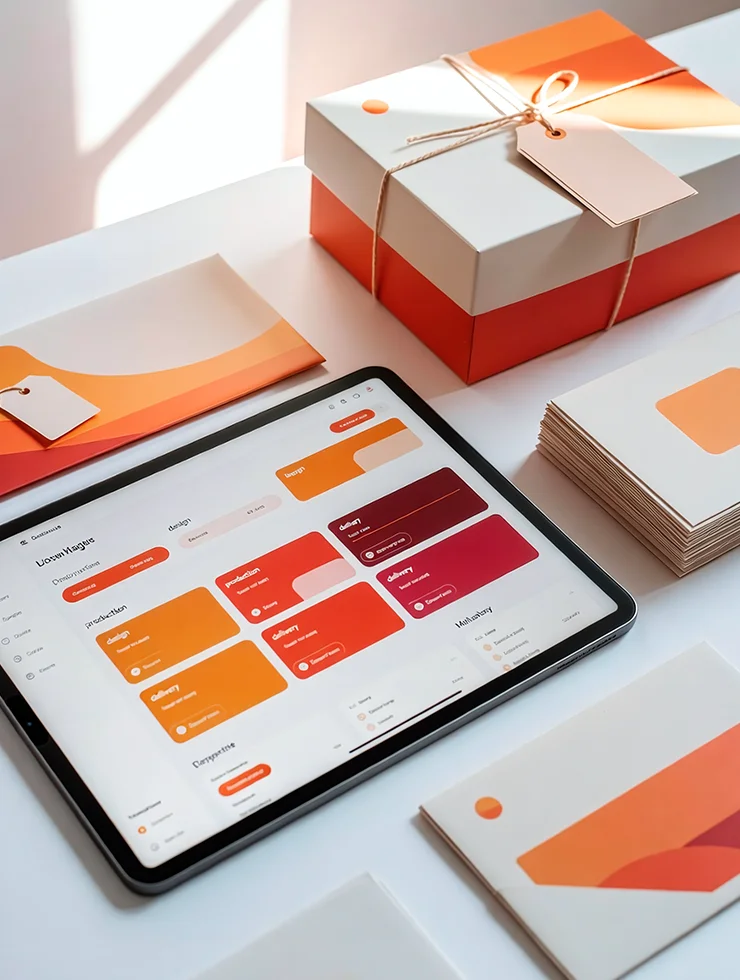 Планирование сроков и статусов новогодних подарков на планшете и подарочной коробке