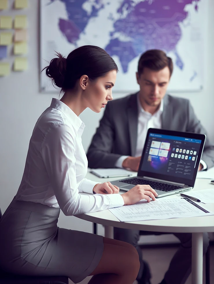 Руководитель компании и представитель агентства обсуждают медиаплан за круглым столом