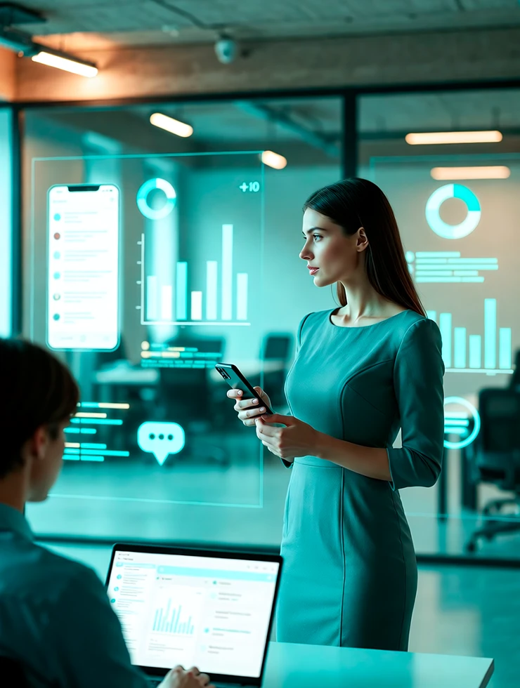 Команда обсуждает сценарии использования мессенджера MAX для бизнеса в офисе