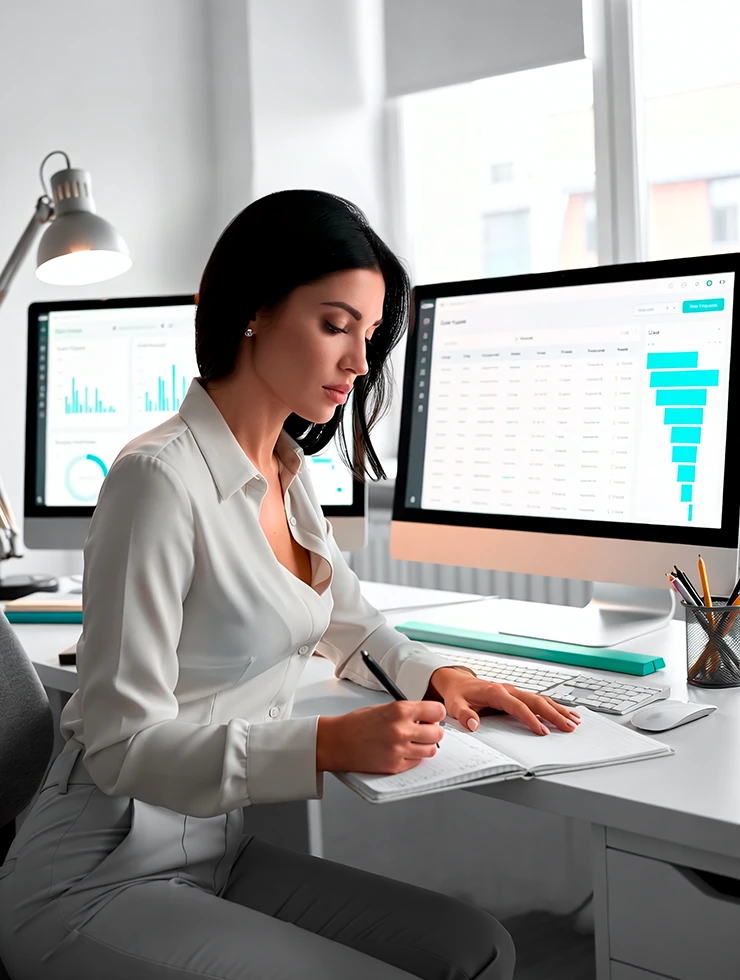 CRM и дашборд сквозной аналитики на рабочих мониторах маркетолога