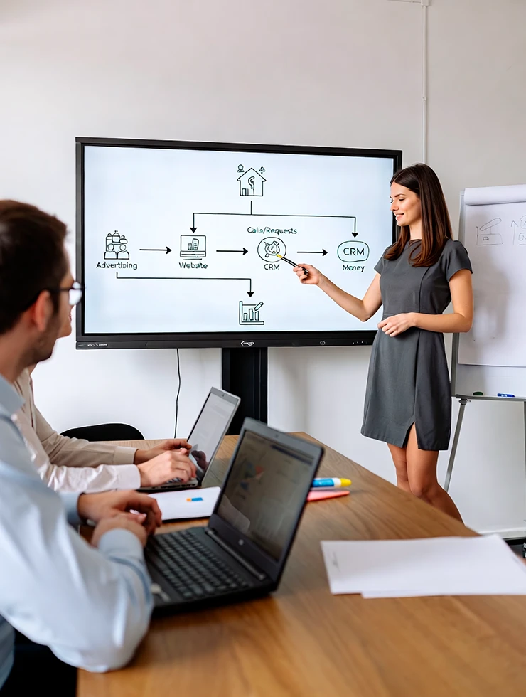 Простая схема сквозной аналитики на экране в переговорной