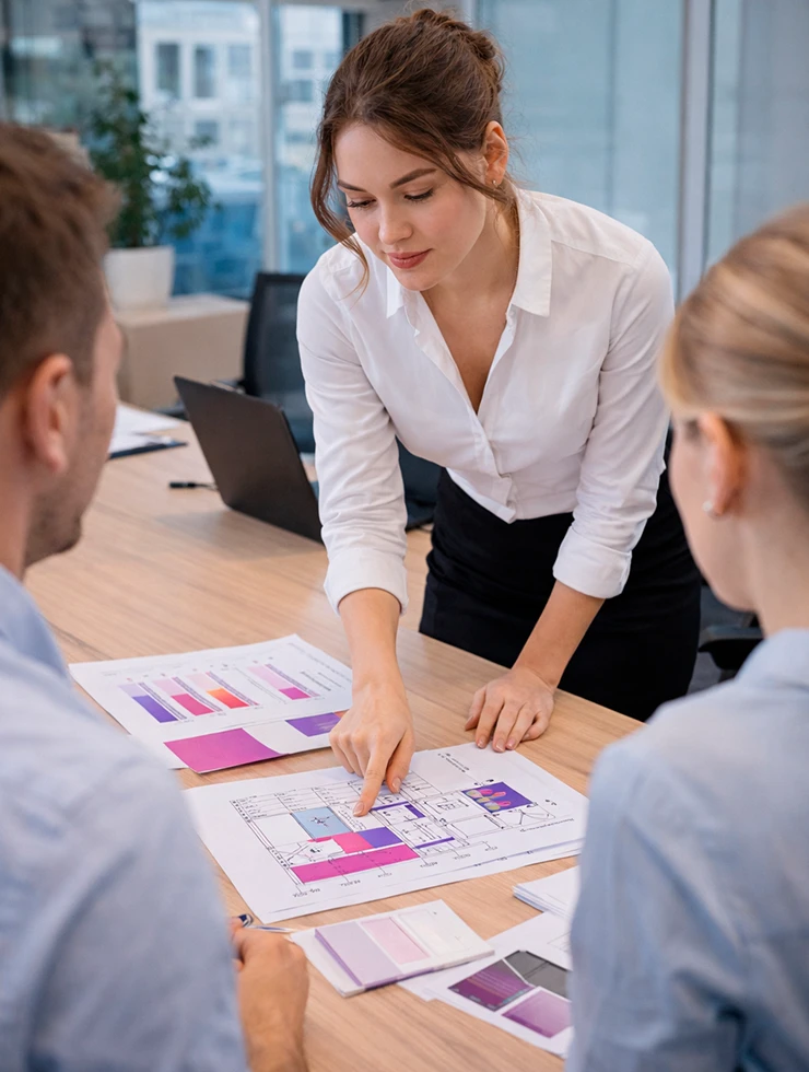 Координатор проекта контролирует работу стенда и команды на выставке